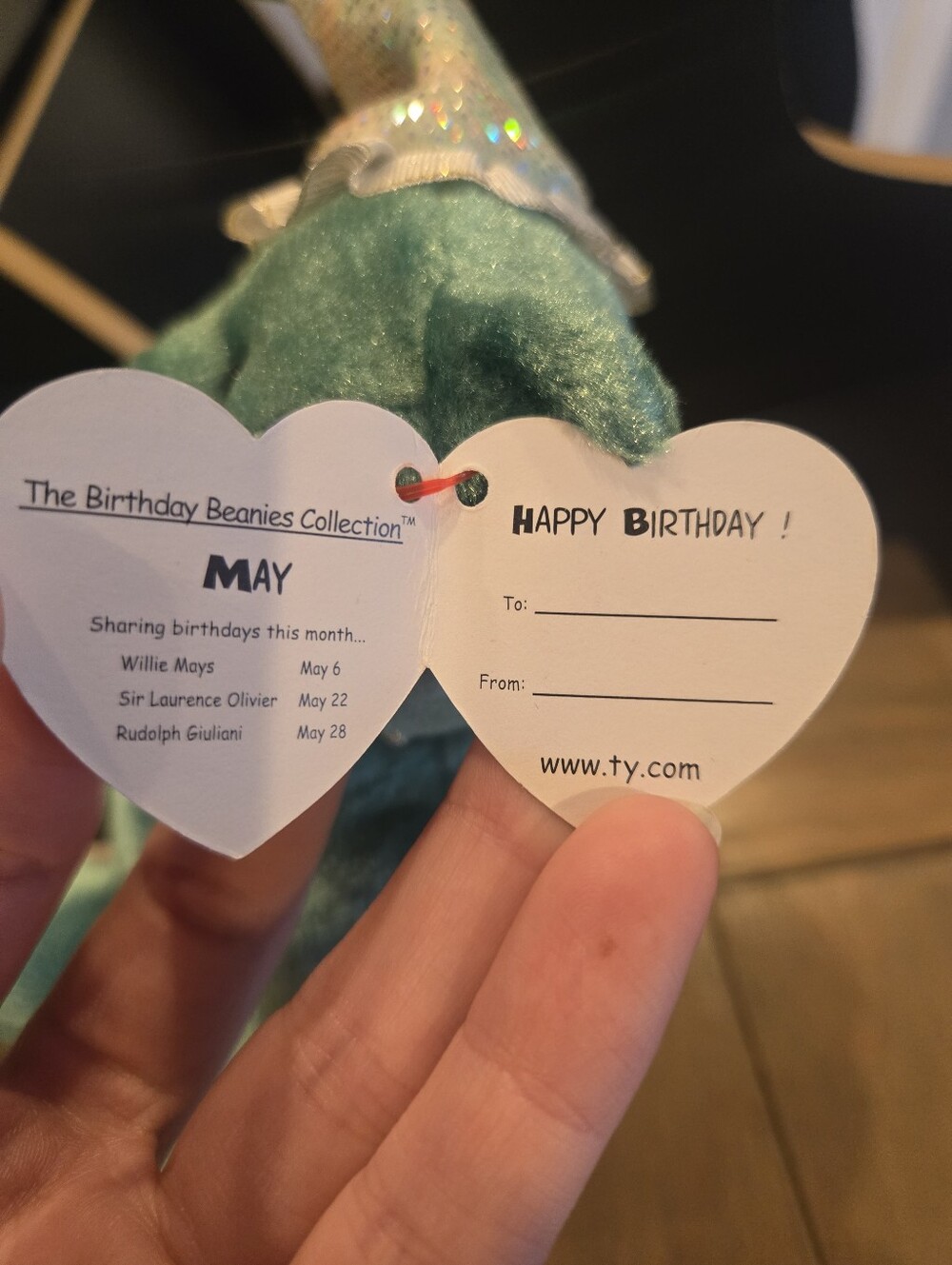 Ty Beanie Baby Teal May Birthday Bear Iridescent Party Hat Vintage Y2k 2002 New - Picture 4 of 5
